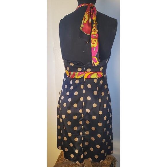 OC by OC Oleg Cassini Sz 6 Silk Halter Dress Black Polka Dot Floral Self Slip - Picture 5 of 11